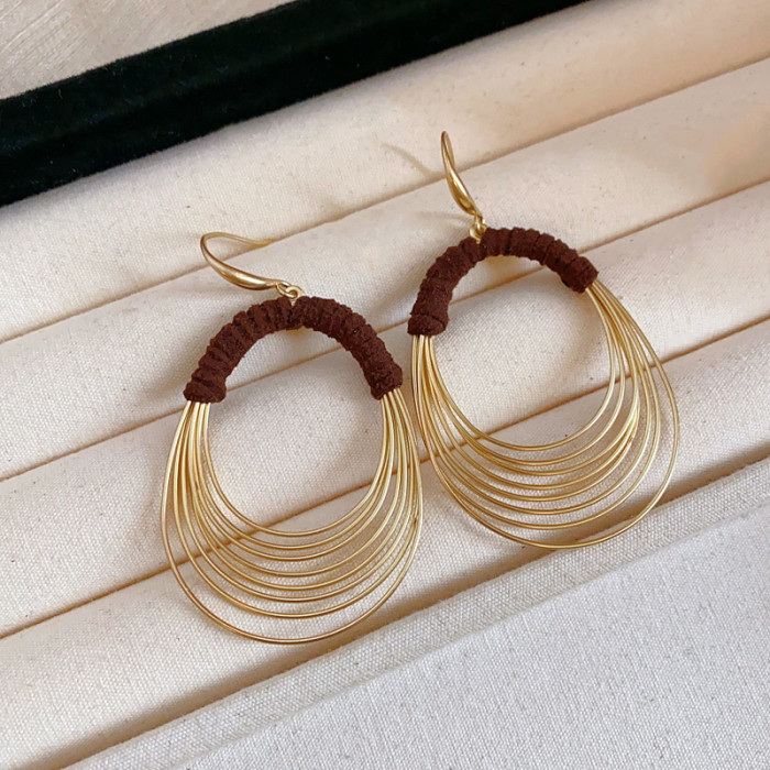 Geometric Multi-layer Metal Ear Hook Earrings Exaggerated Personality Stylish Statement Earrings for Women Circle Multi-layer