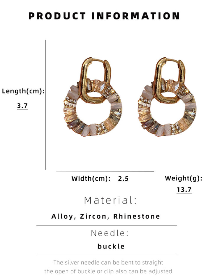 2 Style Elegant Rhinestone Zircon Drop Earrings Golden Circle Dangle Earrings for Women Simple Fashion Round Earring Jewelry F