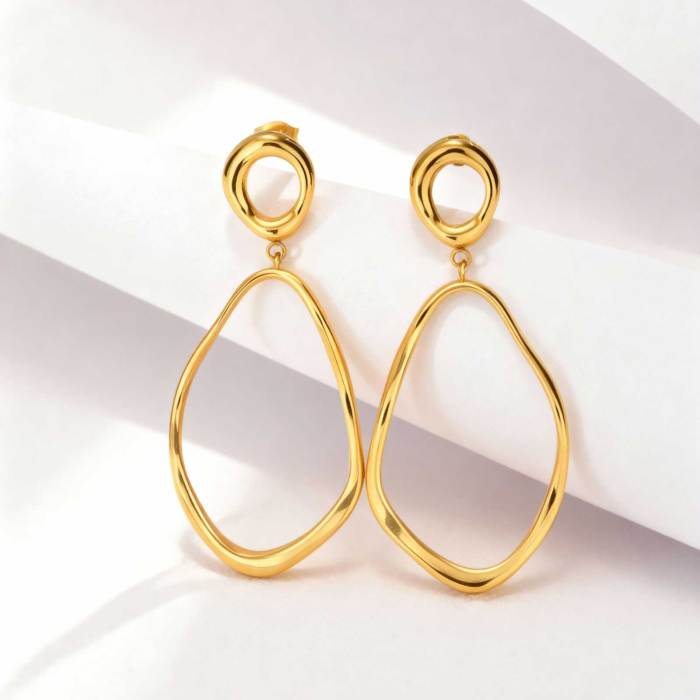 Geometric Irregular Lines Oval Drop Earrings, Minimalist Stainless Steel 18K Gold Plated Earrings,Trendy Party Jewelry for Women