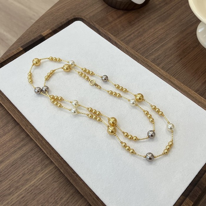 Multicolors Beads Long Sweater Chain Pearl Gold Mixed Color Simple Style Necklace Fashion Women Charm Jewelry Choker Collar Gift