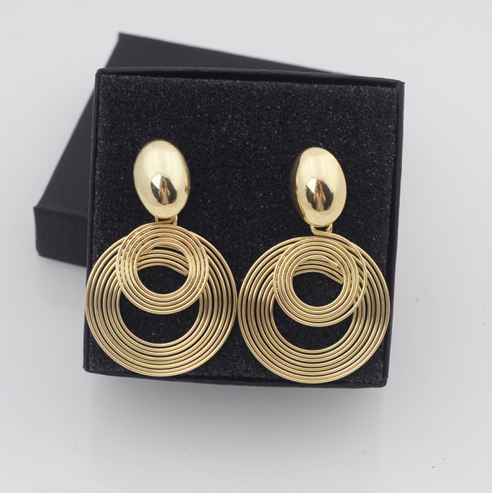 Multi-Layer Geometric Circle Coil Earrings ✨ Bold Gold Drop Design for Modern Chic Women