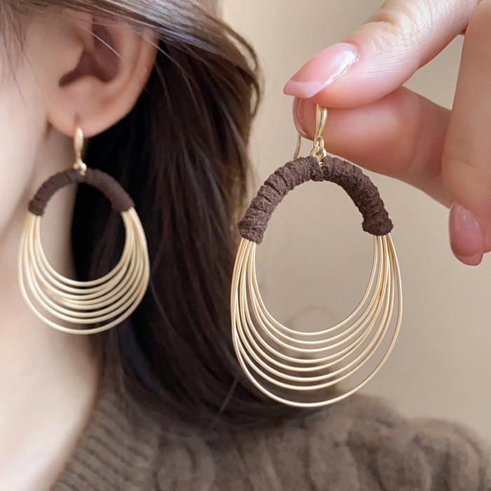 Geometric Multi-layer Metal Ear Hook Earrings Exaggerated Personality Stylish Statement Earrings for Women Circle Multi-layer