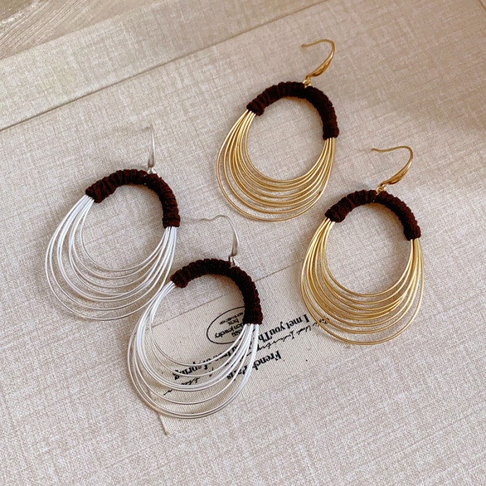 Geometric Multi-layer Metal Ear Hook Earrings Exaggerated Personality Stylish Statement Earrings for Women Circle Multi-layer