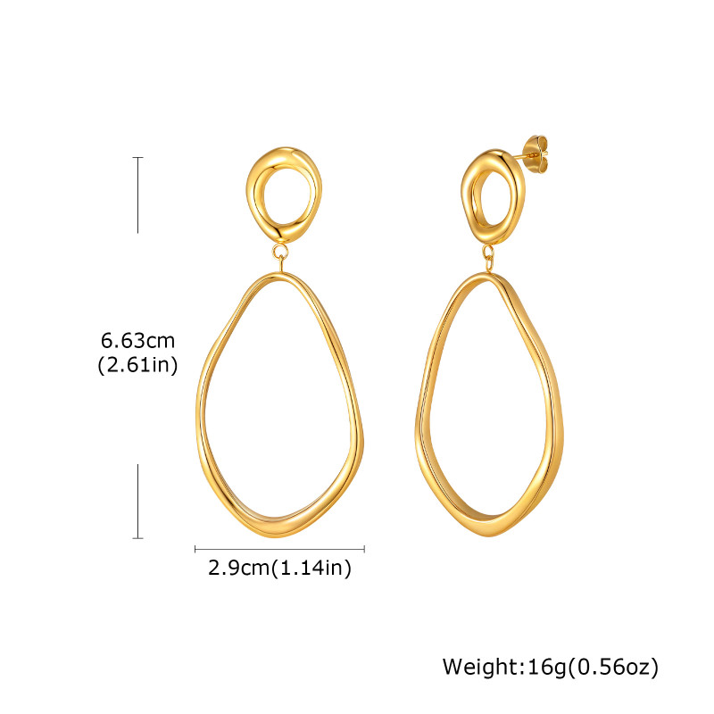 Geometric Irregular Lines Oval Drop Earrings, Minimalist Stainless Steel 18K Gold Plated Earrings,Trendy Party Jewelry for Women