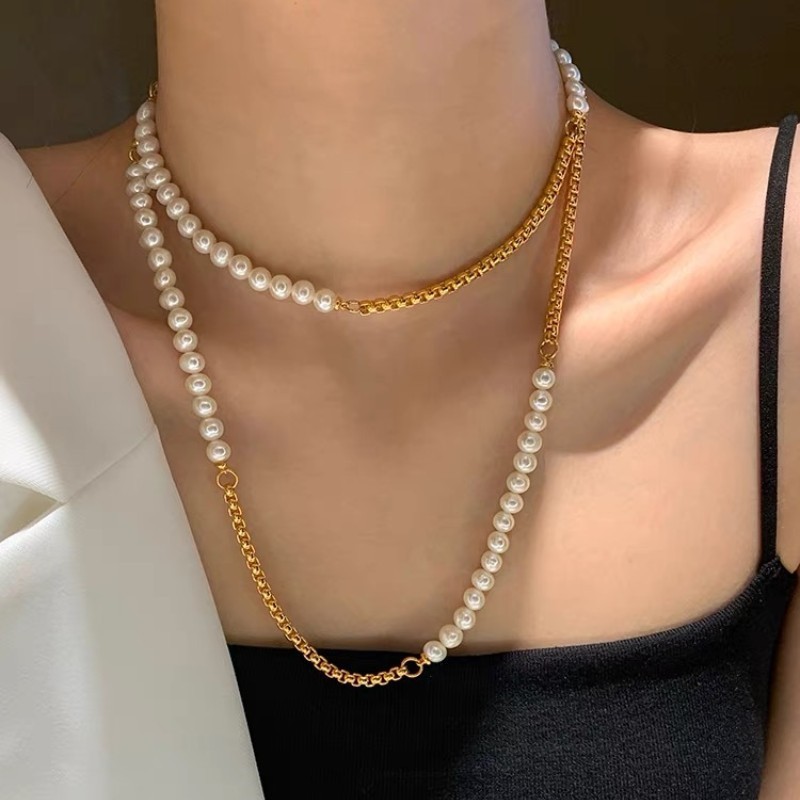Half-Chain Pearl Necklace ✨ | Elegant Long Sweater Chain for Women