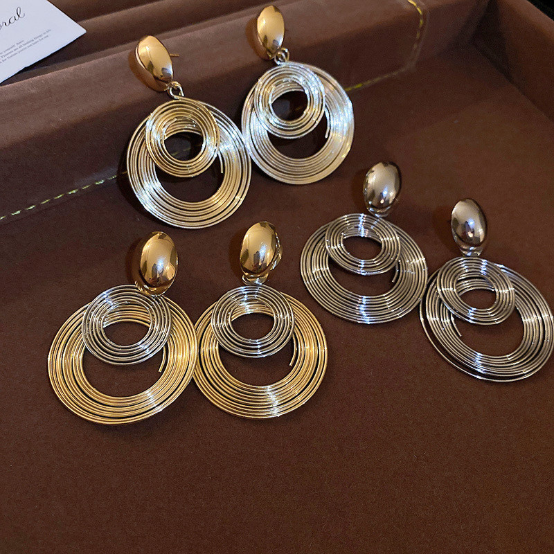 Multi-Layer Geometric Circle Coil Earrings ✨ Bold Gold Drop Design for Modern Chic Women