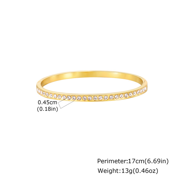Exquisite Zircon Openable Stainless Steel Bracelet for Women, Gold Plated Geometric Heart Bangle, Luxury Waterproof Jewelry