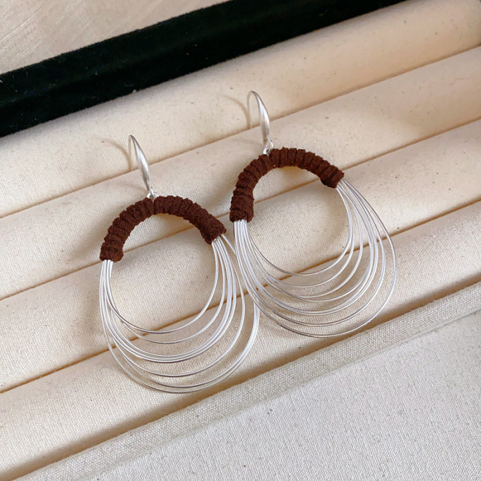 Geometric Multi-layer Metal Ear Hook Earrings Exaggerated Personality Stylish Statement Earrings for Women Circle Multi-layer