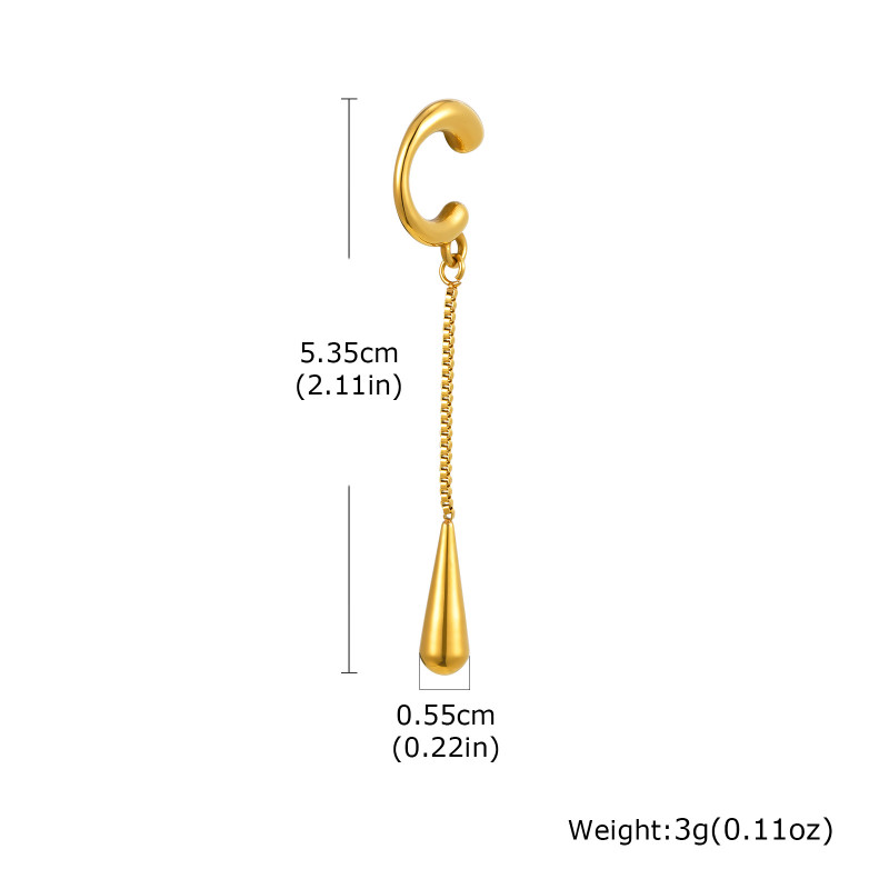 Water Drop Tassel Ear Cuff for Women, C-shaped Stainless Steel Clip on Earrings Fake Piercing, Trendy Ear Bone Clip Jewelry Gift