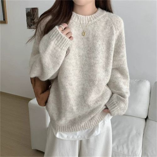 Cozy O-Neck Knit Sweater 🍂 Soft Stretch Long-Sleeve Pullover — Lazy Wind Loose-Fit Basics for Autumn