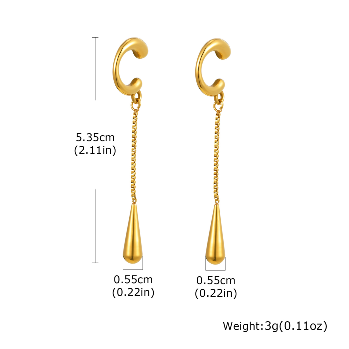 Water Drop Tassel Ear Cuff for Women, C-shaped Stainless Steel Clip on Earrings Fake Piercing, Trendy Ear Bone Clip Jewelry Gift