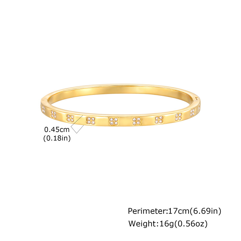 Exquisite Zircon Openable Stainless Steel Bracelet for Women, Gold Plated Geometric Heart Bangle, Luxury Waterproof Jewelry