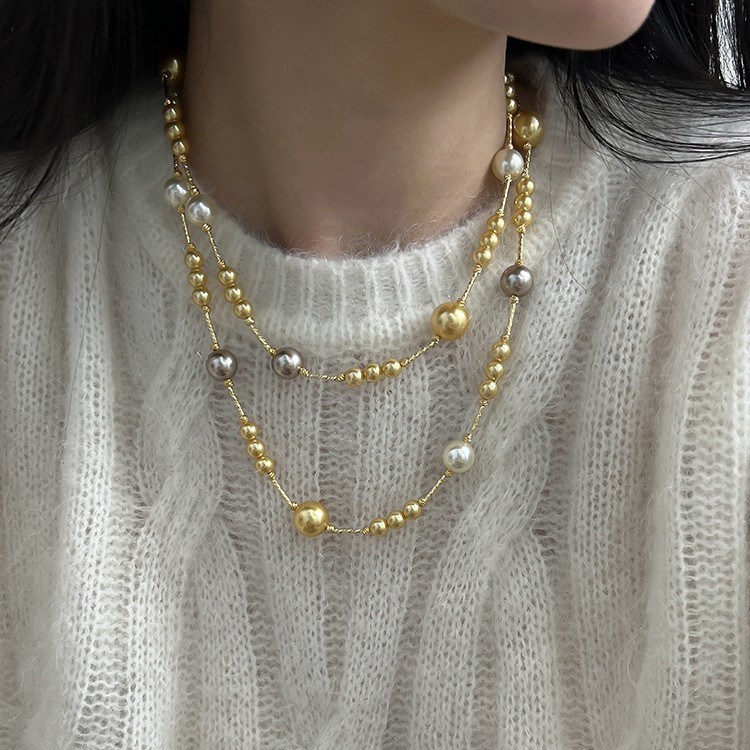 Multicolors Beads Long Sweater Chain Pearl Gold Mixed Color Simple Style Necklace Fashion Women Charm Jewelry Choker Collar Gift