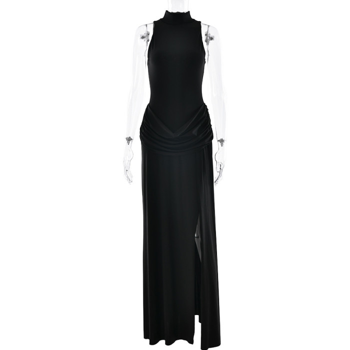 ✨ Elegant Stand-Up Collar Evening Gown | Sleeveless High-Waist Slim Long Dress with Chic Side Split