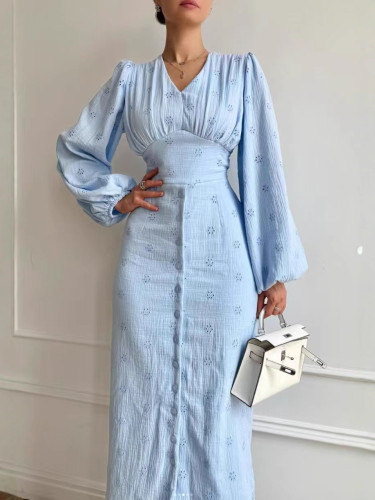 ✨ Sexy V-Neck Lace-Up Evening Dress | Elegant Split Long Sleeve Gown for Women