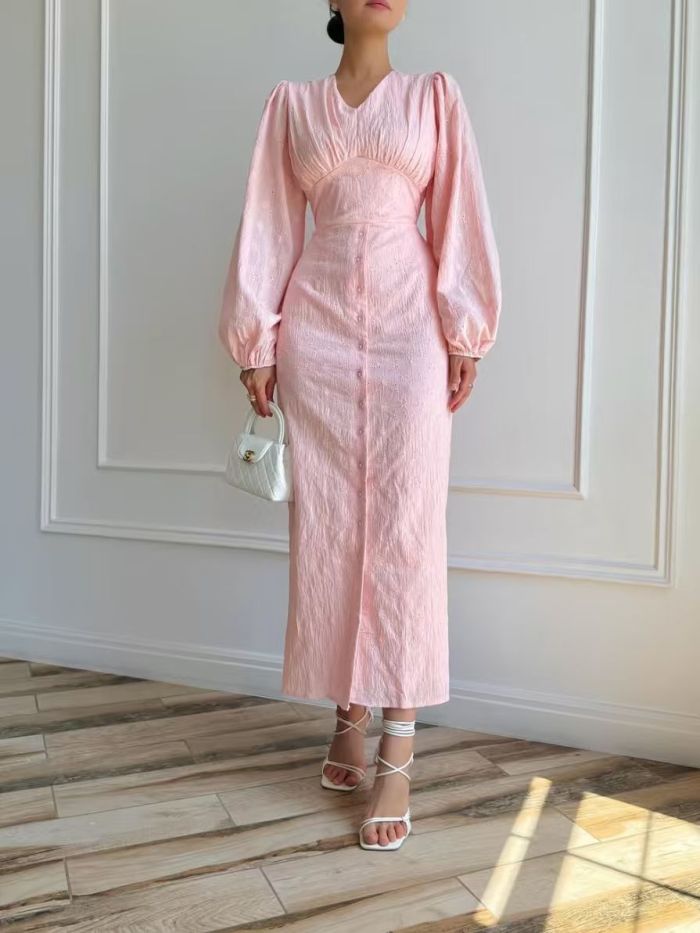✨ Sexy V-Neck Lace-Up Evening Dress | Elegant Split Long Sleeve Gown for Women