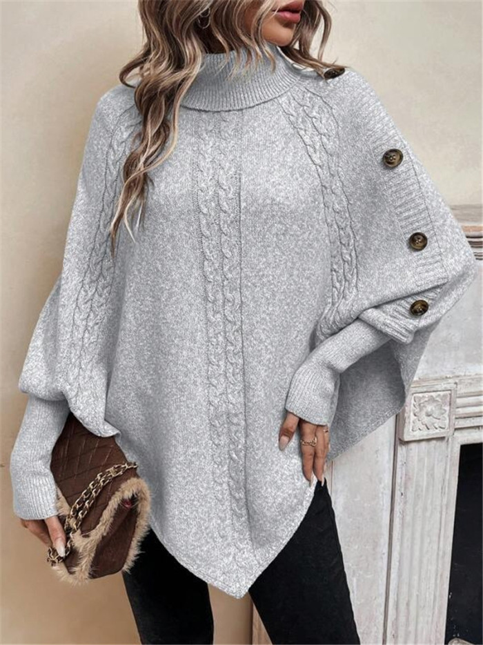 Solid Vintage Jacquard Sweater Women's Loose High Neck Pullover Fall Winter Style Casual Everyday Coat Chic Tops Womens Clothes