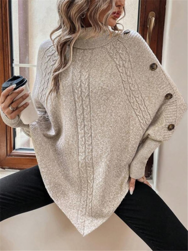 Solid Vintage Jacquard Sweater Women's Loose High Neck Pullover Fall Winter Style Casual Everyday Coat Chic Tops Womens Clothes
