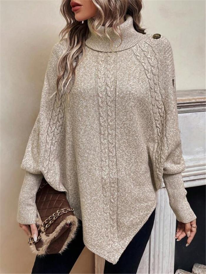 Solid Vintage Jacquard Sweater Women's Loose High Neck Pullover Fall Winter Style Casual Everyday Coat Chic Tops Womens Clothes
