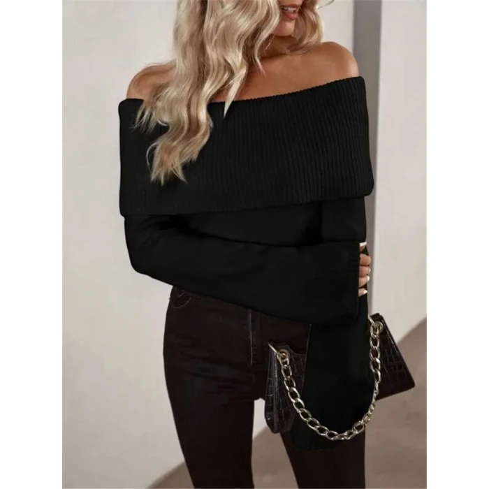 Women's Sweater with A One Neck Slim Fit, Fashionable and Sexy Knitted Long Sleeved Autumn Collection