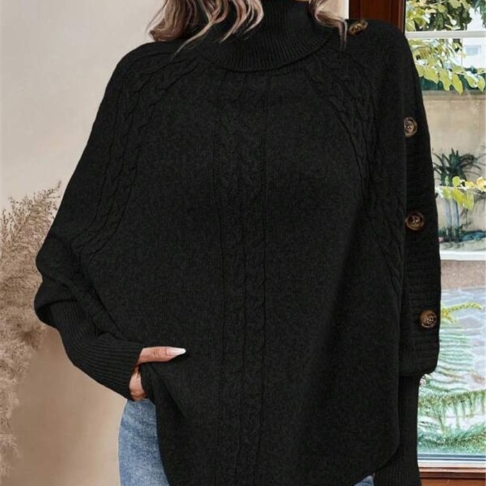 Solid Vintage Jacquard Sweater Women's Loose High Neck Pullover Fall Winter Style Casual Everyday Coat Chic Tops Womens Clothes