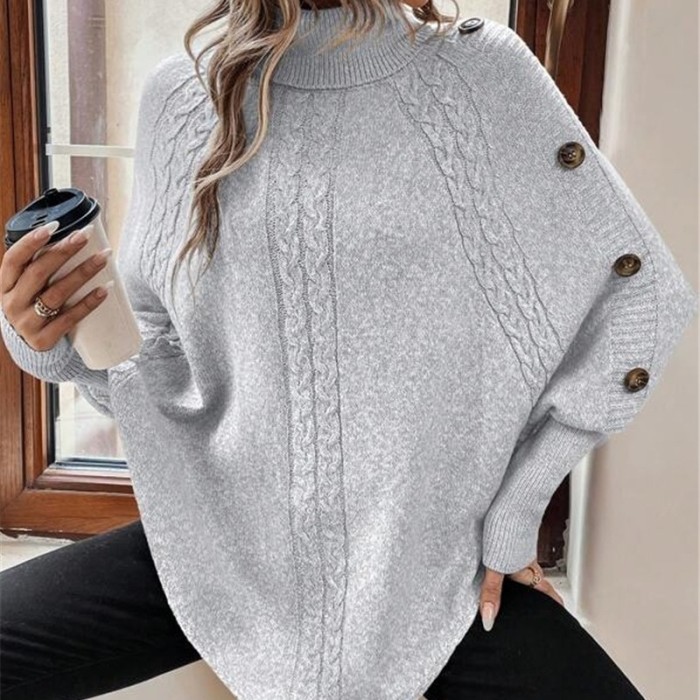 Solid Vintage Jacquard Sweater Women's Loose High Neck Pullover Fall Winter Style Casual Everyday Coat Chic Tops Womens Clothes