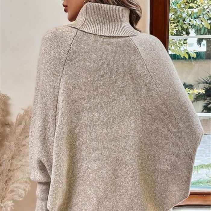 Solid Vintage Jacquard Sweater Women's Loose High Neck Pullover Fall Winter Style Casual Everyday Coat Chic Tops Womens Clothes