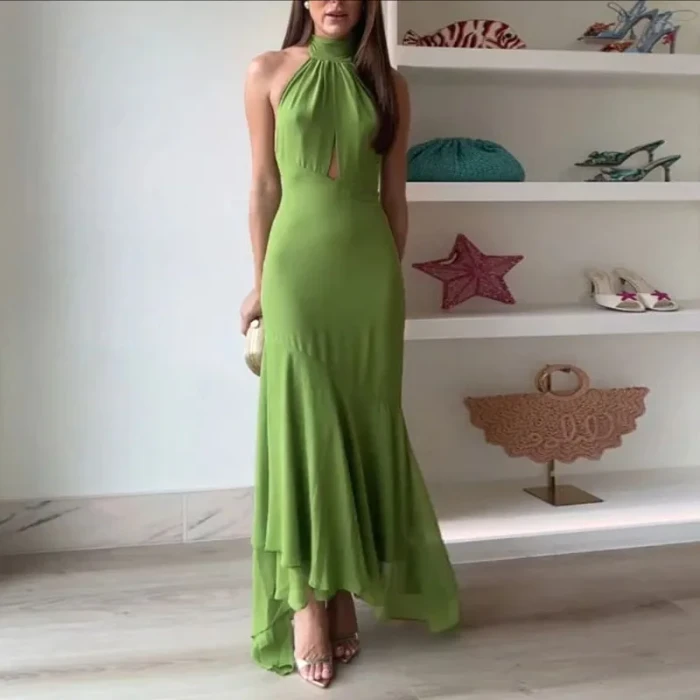 Trendy Clothes Woman Elegant Tie-up Ruffle Irregular Dress Sexy Pure Slim Fit  Midi Dresses Backless Hollow Party Dress