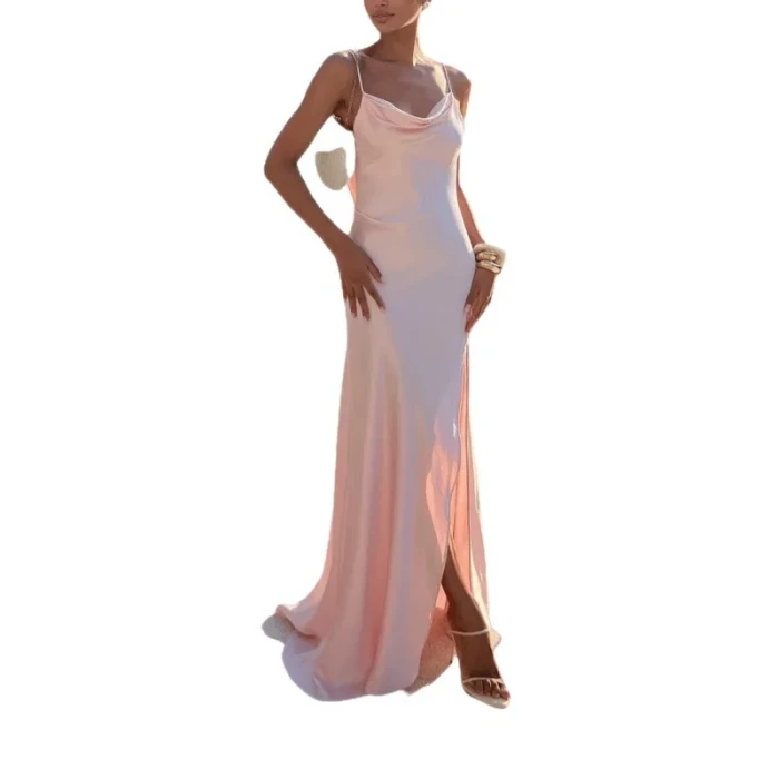 Sexy Long Sleeveless Empire Waist Gown Women's Fashionable Strapless Split Backless Dress Elegant Floor-Length Cross-Border Dress