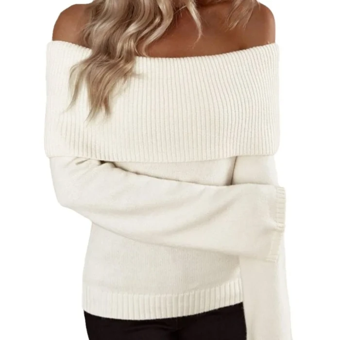 Women's Sweater with A One Neck Slim Fit, Fashionable and Sexy Knitted Long Sleeved Autumn Collection