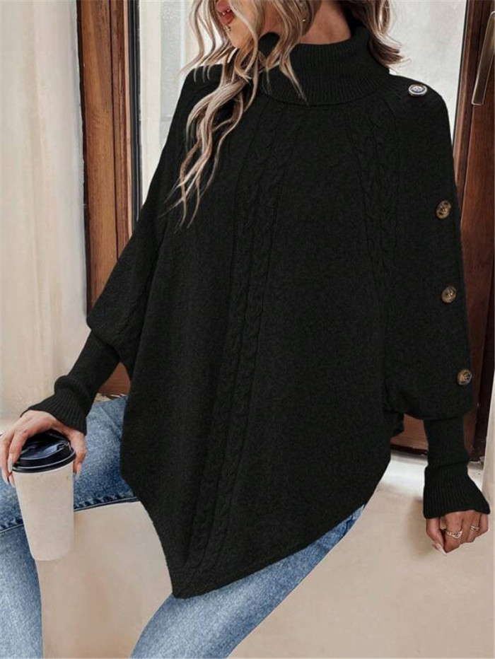 Solid Vintage Jacquard Sweater Women's Loose High Neck Pullover Fall Winter Style Casual Everyday Coat Chic Tops Womens Clothes