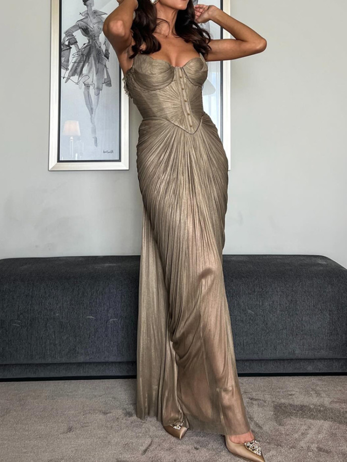 Sexy Wrap Chest High Waist Banquet Dress Women Casual Hollow Sleeveless Vacation Long Dress Christmas Party Slim Fit Split Dress