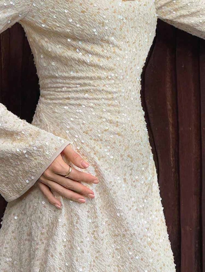 Fashion Shiny Sequins Knitted Party Dress Women Elegant O-neck Long Sleeve Mini Dress Casual Hight Waist Slim Short Dresses