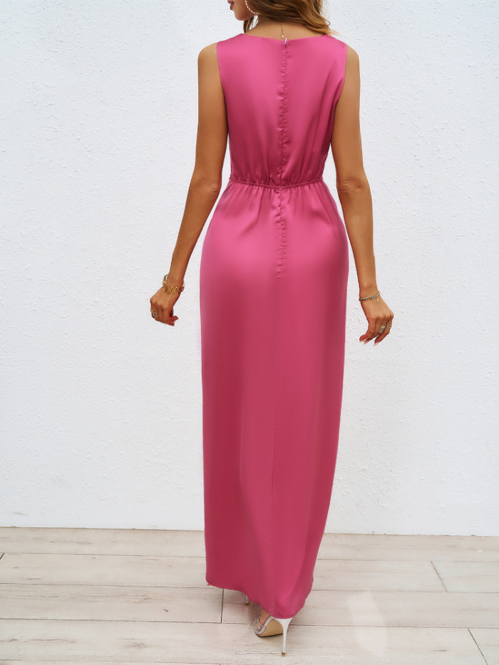 Fashion Women's Wear Elegant Twisted Sleeveless V-neck Split Slim Fit Temperament Commuting Style Sexy Dress