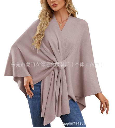 Elegant Soft One-Piece Pure Color Ladies Shawl Jacket Coat Comfortable Full Sleeve Crew Neck Pullover Top for Women