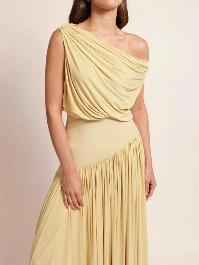 New Skew Collar Patchwork Simple Holiday Dress, Women Summer Sleeveless Solid Chic Party Dress, Casual Elegant Ladies Dress
