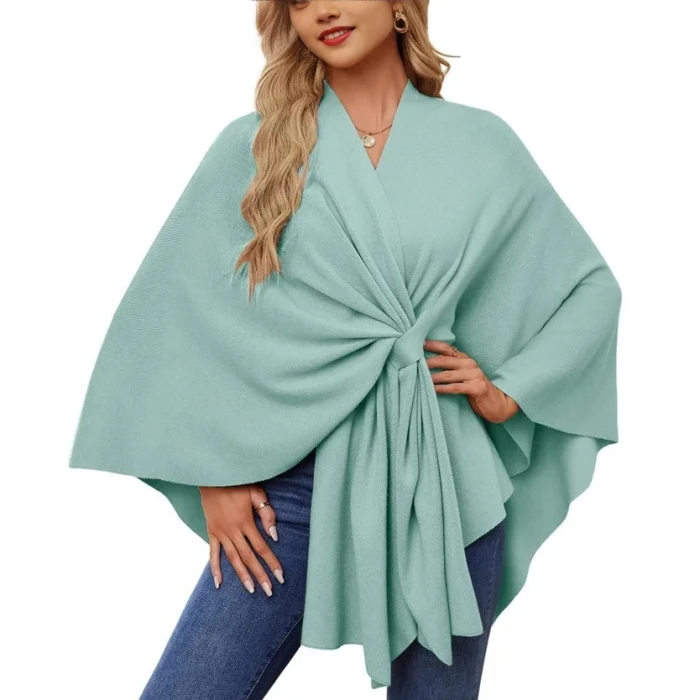 Elegant Soft One-Piece Pure Color Ladies Shawl Jacket Coat Comfortable Full Sleeve Crew Neck Pullover Top for Women