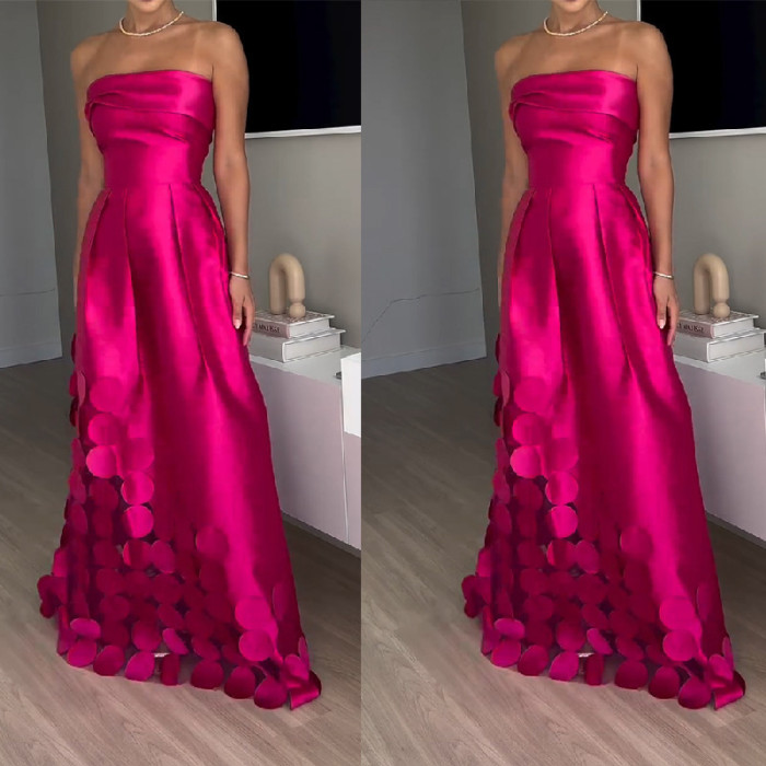 Women Evening Dress Satin Off-Shoulder Sleeveless A Line Lady Maxi Dress Sexy Hollow Out Prom Wedding Party Female Dress