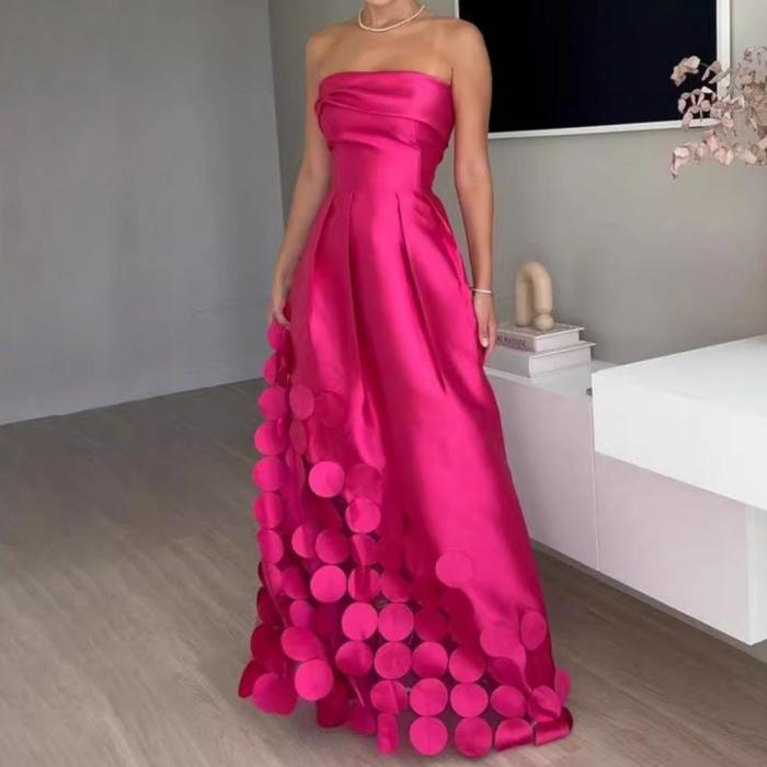 Women Evening Dress Satin Off-Shoulder Sleeveless A Line Lady Maxi Dress Sexy Hollow Out Prom Wedding Party Female Dress
