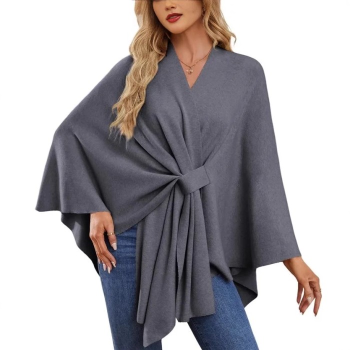 Elegant Soft One-Piece Pure Color Ladies Shawl Jacket Coat Comfortable Full Sleeve Crew Neck Pullover Top for Women