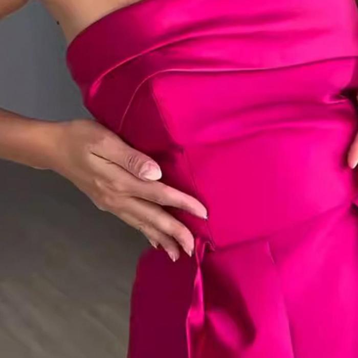 Women Evening Dress Satin Off-Shoulder Sleeveless A Line Lady Maxi Dress Sexy Hollow Out Prom Wedding Party Female Dress