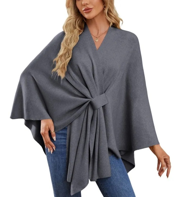 Elegant Soft One-Piece Pure Color Ladies Shawl Jacket Coat Comfortable Full Sleeve Crew Neck Pullover Top for Women