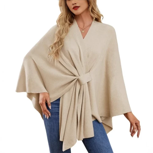 Elegant Soft One-Piece Pure Color Ladies Shawl Jacket Coat Comfortable Full Sleeve Crew Neck Pullover Top for Women