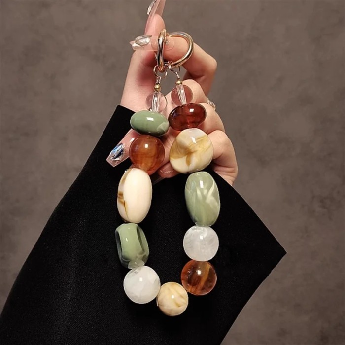 New Korea Retro Alien Beaded Bracelet Phone Strap Charm Chain Knot Cellphone Lanyard Keychain Bag Earphones Pendant Accessories