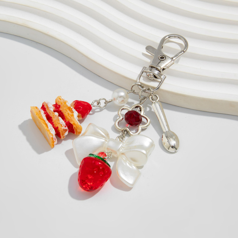 2025 New Handmade Strawberry Cake Phone Charm Food Keychain for Women Bag Phone Clothes Pendant Chain Accessories Jewelry Gifts