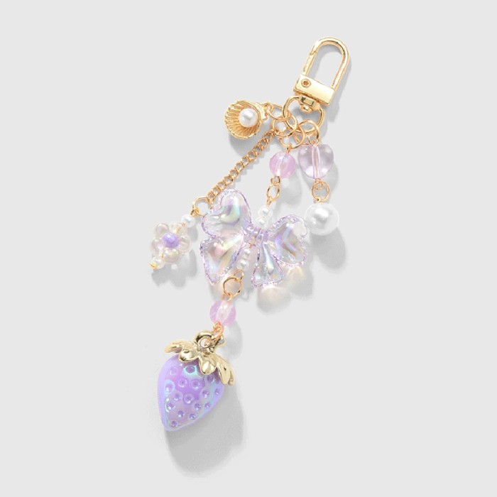 Y2K Bowknot Strawberry Keychain for Women Exquisite Sweet Flower Peach Bag Pendant Cute Romantic Accessorymobile Phone Chain