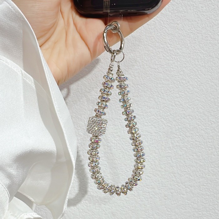 Crystal Handmade Beaded Keychain Phone Lanyard Chain Wrist Short Hanging Rope Rhinestone Bow Bag Pendant Keychain Women Fashion