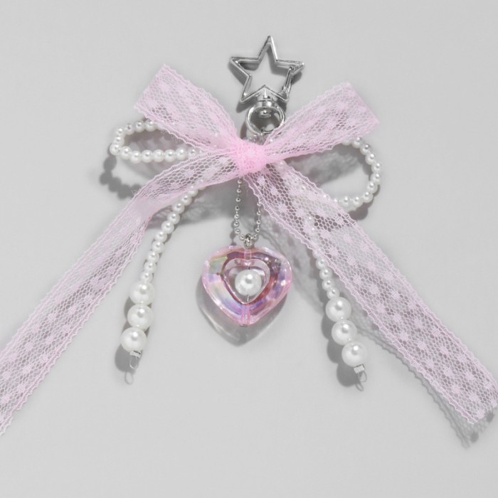Pearl Bow Backpack Key Ring Pendant Bag Y2K Delicate Beaded Bag Charm Chain Bag Strap for Crossbody Cute Accessory for Women