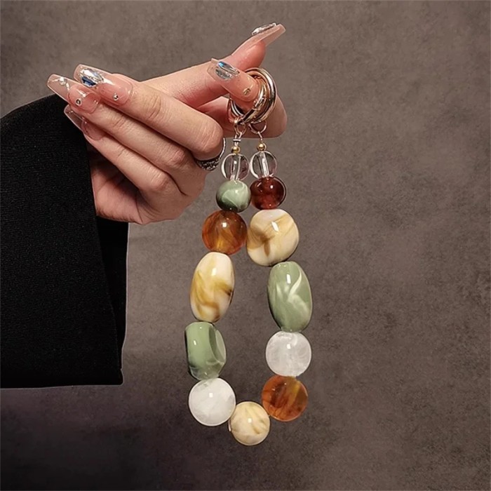 New Korea Retro Alien Beaded Bracelet Phone Strap Charm Chain Knot Cellphone Lanyard Keychain Bag Earphones Pendant Accessories