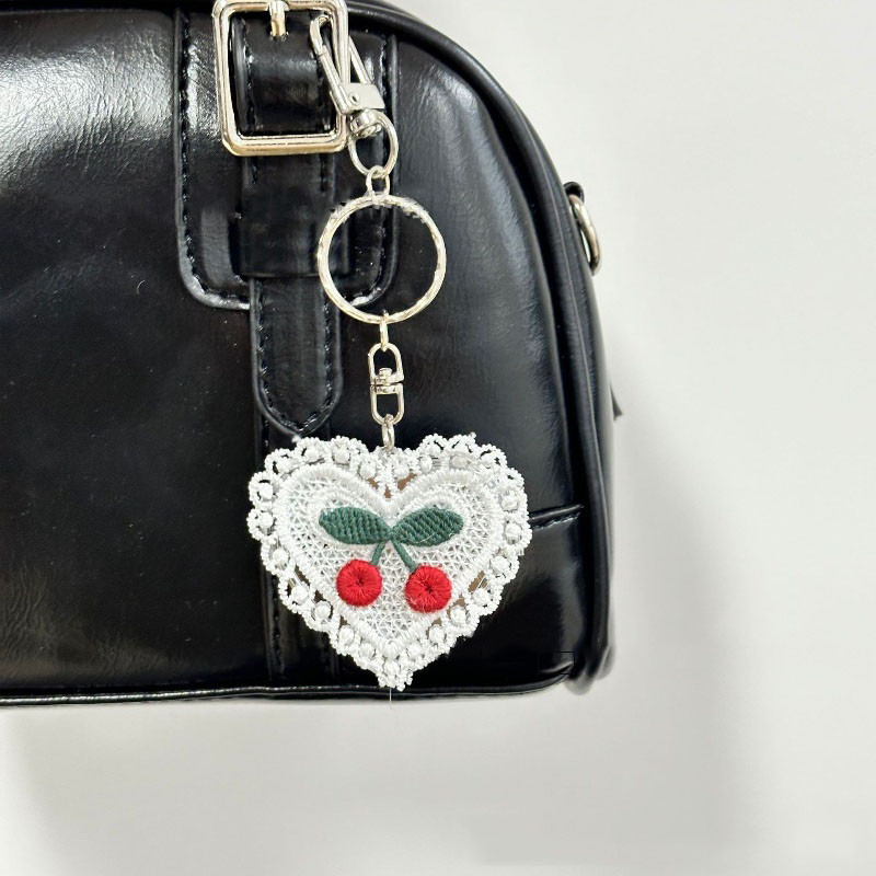 Y2K Lace Love Cherry Mirror Keychain Vintage Mini Folding Double Sided Cosmetic Mirror Keyring Sweet Cool Bag Pendant Girl Gift